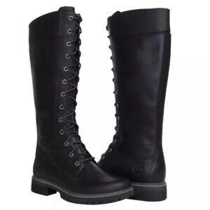 Timberland 8632A Black leather Women's Tall 14 inch Boots Side Zip size 6 NEW